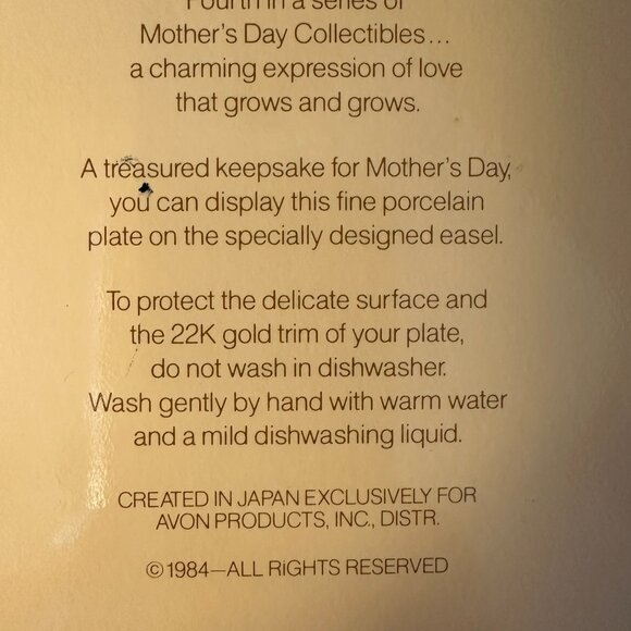 VINTAGE AVON MOTHER'S DAY PLATE – 1984 "LOVE COMES IN ALL SIZES" Collectible - Picture 5 of 7